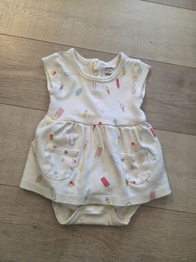 Indigo White Dress Bodysuit with Pink, Blue, Yellow and Coral Popsicle Print